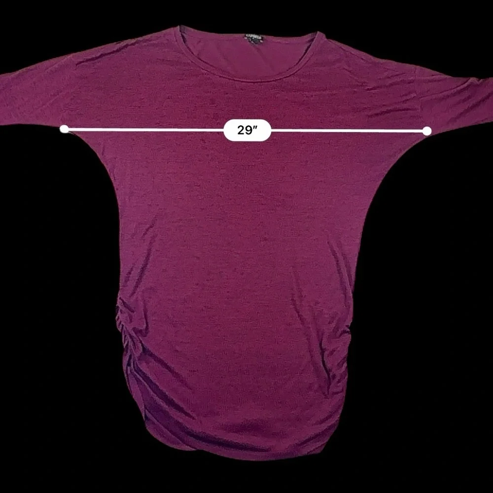 Express Burgundy Ruched Knit Top Stretch Jersey – Size Large - Picture 13 of 16